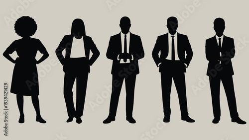Diverse Business People Silhouettes Vector Set: Professional Men and Women in Formal Attire for Corporate, Marketing, and Website Design