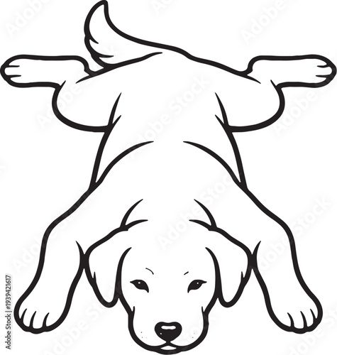 Dog Lying Flat On Belly Cooling Down Black and White Line Art