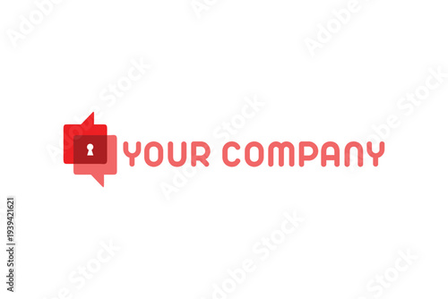 Red Chat Bubble Logo with Lock Icon – Secure Communication Company Branding Template