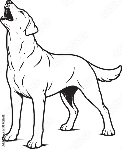 Dog Howling Head Up Side View Black and White Line Art Illustration