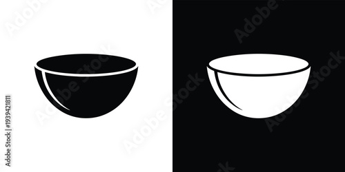 Black and white bowls on split color background kitchen tableware