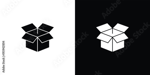 Black and white cardboard boxes on split color background open boxes minimalistic