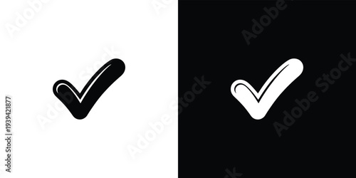 Black and white checkmark symbols on split color background check marks tick ticks