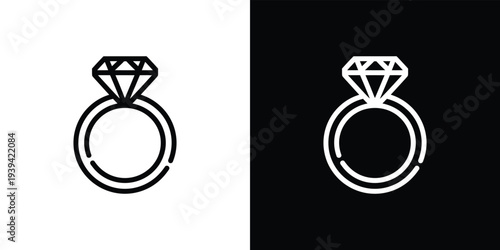 Black and white diamond ring on split background symbol