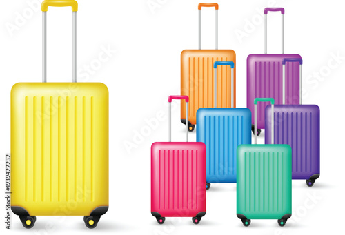 3d realistic suitcase collection for business travel and trip planning vector