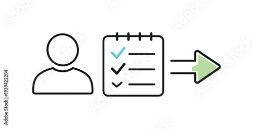Checklist icon with person and arrow indicating progress or completion