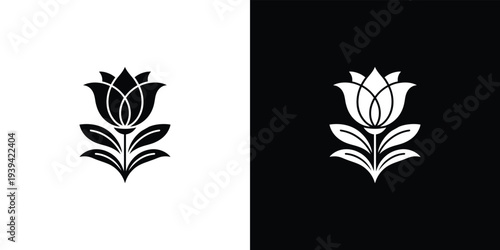 Black and white tulip flower on white and black backgrounds symbol white background