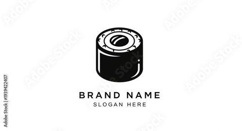 Black and White Sushi Roll Logo Template with Placeholder Text.