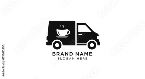 Coffee Delivery Truck Logo Design Template.