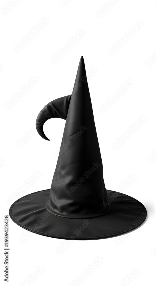 Fototapeta premium Black Pointed Hat for Halloween or Fantasy Costume, Isolated on a Clean White Background for Easy Integration and Design