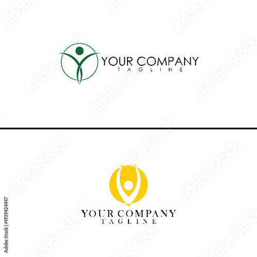 Modern Human Figure Circle Logo Set in Green and Yellow – Abstract People Business Logo Template