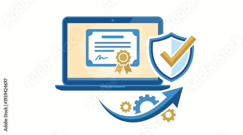 Digital Certificate Security and Progress Online Education Achievement and Data Protection Illustration
