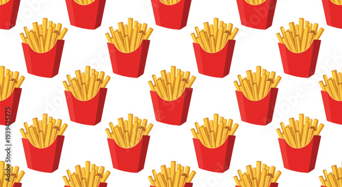 French Fries Vector Food Pattern Seamless Fast Food Background for Restaurant Design