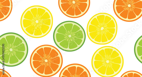 Citrus Slice Food Pattern Vector Seamless Background with Orange Lemon Lime Fruits