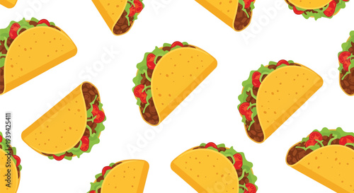 Seamless taco vector food pattern with Mexican cuisine elements on white background