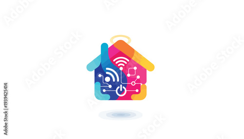 Vector smart home icon with wifi and technology symbols