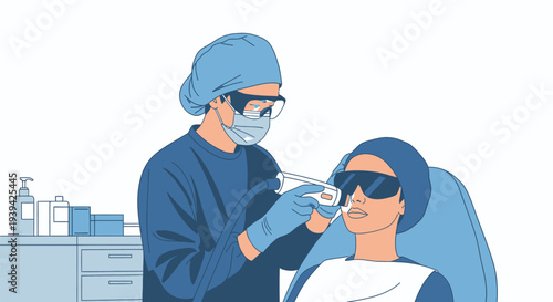 Dentist examining patient's teeth with dental equipment.