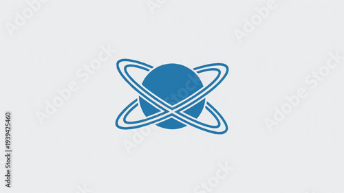 Blue planet with rings in space  simple astronomy symbol