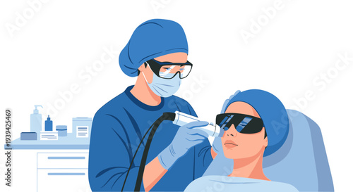 Woman Receiving Laser Hair Removal Treatment from Medical Professional.