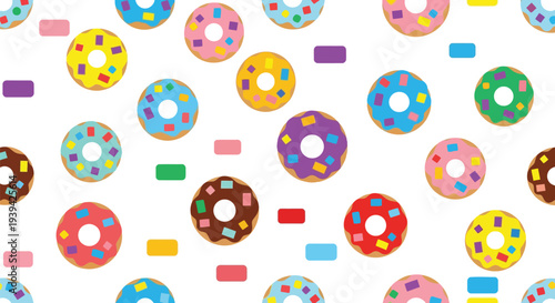 Colorful Donut Food Pattern Vector Seamless Background for Bakery and Cafe Design