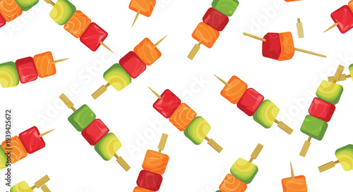 Colorful vegetable skewer food pattern seamless vector for summer BBQ and picnic designs
