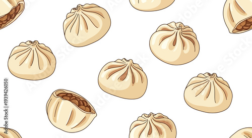 Asian Dumpling Vector Food Pattern Seamless Background for Restaurant and Culinary Design