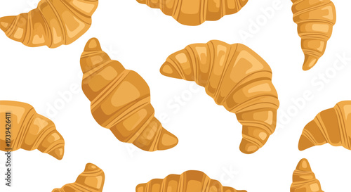 Seamless croissant food pattern vector illustration for bakery packaging and cafe design