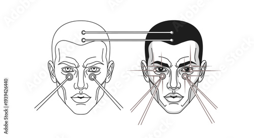 Illustration of facial expressions with arrows indicating emotions and reactions.