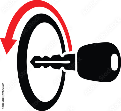 Car ignition key symbol turning to start engine vector illustration for automotive and security concepts isolated on white background