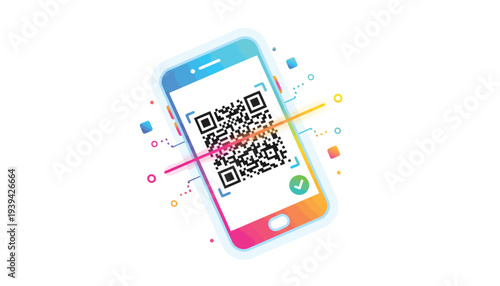 Vector illustration of colorful smartphone with QR code scanner