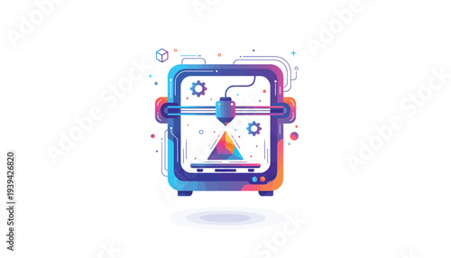 Neon gradient 3D printer icon vector