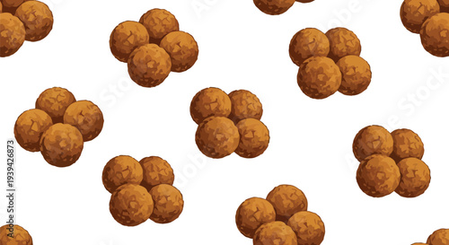 Seamless vector food pattern with fried meatballs on white background for kitchen design