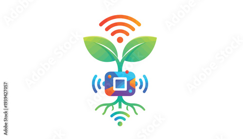 Vector illustration of smart plant with WiFi signal
