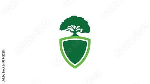 Green tree on shield logo symbol  eco friendly protection icon