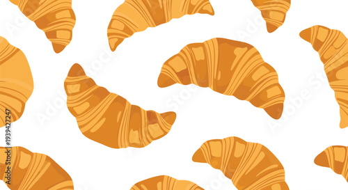 Seamless croissant food pattern vector for bakery packaging and cafe backgrounds