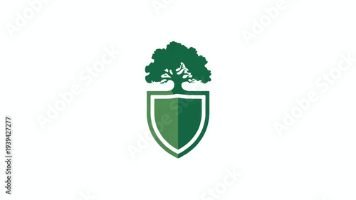 Green tree on shield logo symbol icon