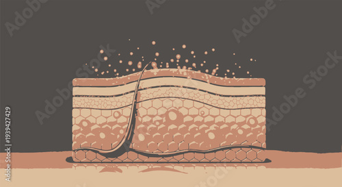 Cross-section of human skin layers with acne breakout.