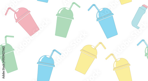Pastel Milkshake Vector Food Pattern Seamless Background for Summer Cafe and Menu Design