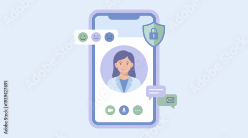 Digital Doctor Consultation via Secure Mobile App with Patient Interface and Health Icons