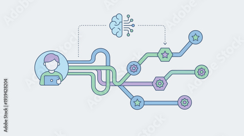 Artificial Intelligence system processing user data and generating diverse analytical outcomes vector design