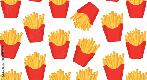 French fries vector food pattern seamless background, fast food snack illustration