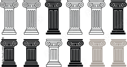 Ice Cream Cone and Gelato Sundae Icon Collection with Waffle Cones and Dessert Cups in Various Outline Styles