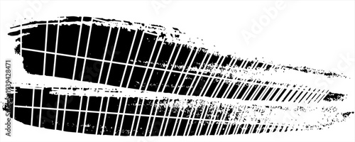 Auto tire tread grunge element. Car and motorcycle tire pattern, wheel tyre tread track. Black tyre print. Modern Vector