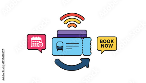 Online Hotel Booking with Wi-Fi Signal and Calendar in Flat Design for Travel Agency