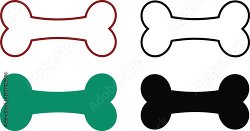 Dog Bone Icon Set with Outline and Solid Vector Silhouettes in Black Green and Red for Pet Shops and Veterinary Design