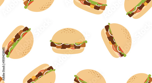 Seamless Burger Food Pattern Vector for Fast Food Restaurant and Cafe Design
