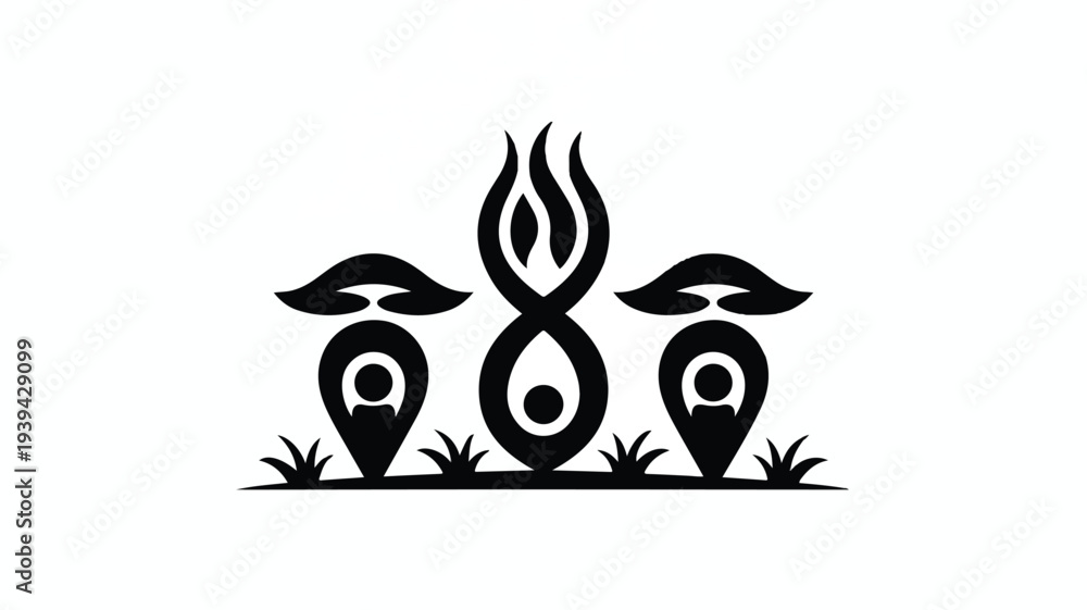 Fototapeta premium three abstract humanoid figures with flames and grass