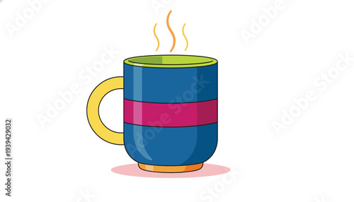 Coffee Mug in Vibrant Colors with Steam Rising in Bright Lighting for Beverage Advertising