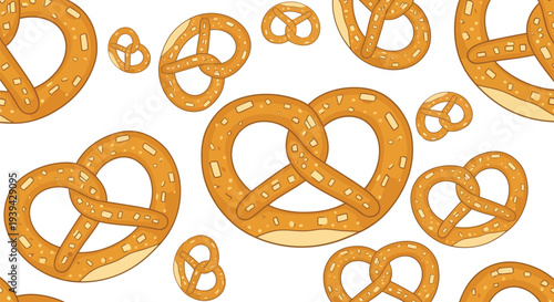 Seamless Pretzel Food Pattern Vector Illustration for Bakery and Snack Packaging Design
