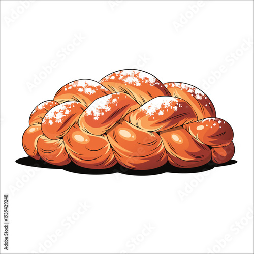 Bread braid loaf illustration presented in clean vector style with glossy baked texture and soft shading suitable for menu design packaging and bakery themed creative projects
